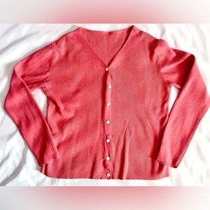 Light Pink Ribbed V-Neck Button Down Cardigan Size Small